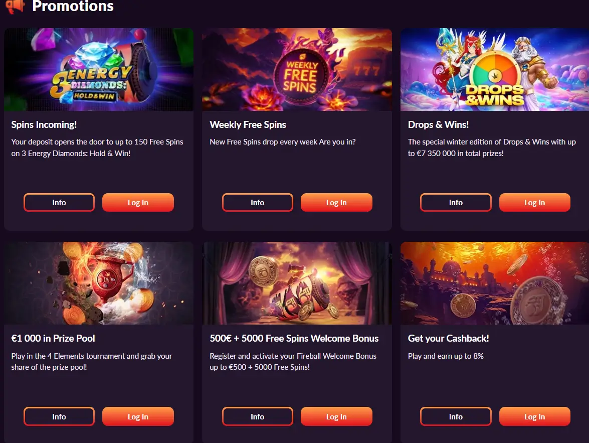 Promocje i darmowe spiny w Fireball Casino